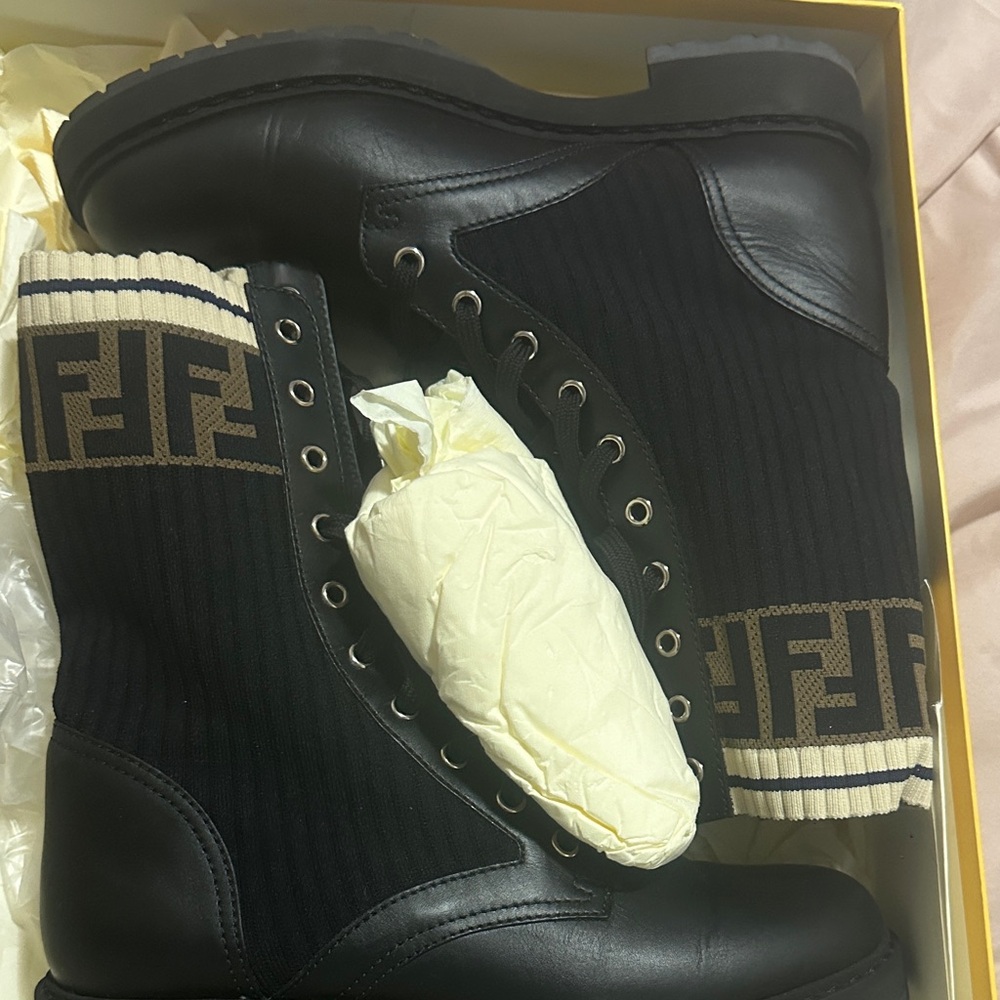 Black and Cream Designer Fendi boots